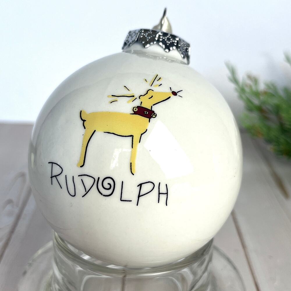 Pottery Barn Rudolph the Red Nosed Reindeer 2007 Ceramic Ball Christmas Ornament